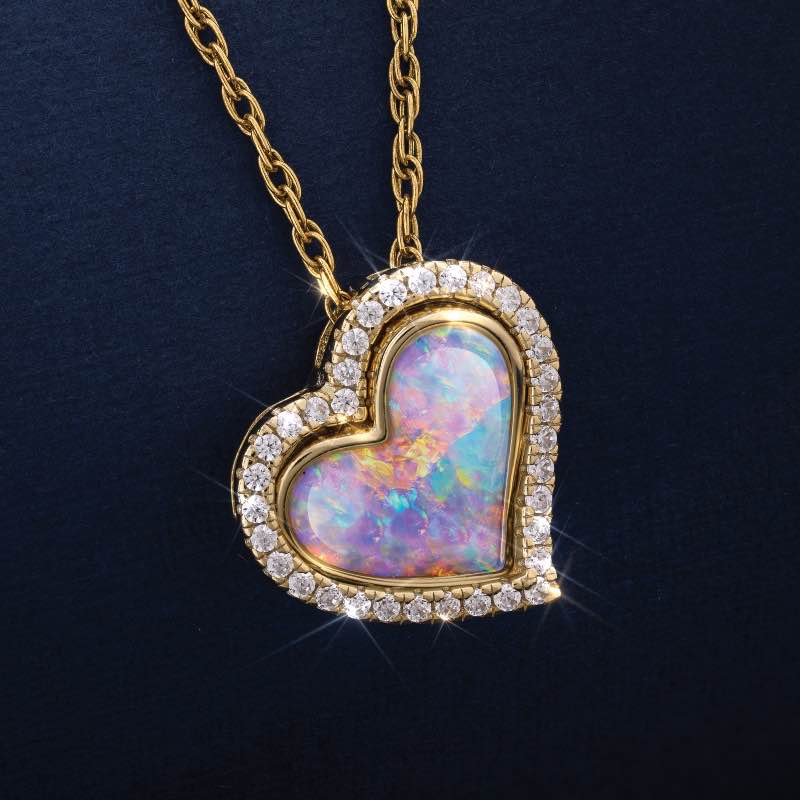 Kyocera Lab-Created Opal Heart Pendant, Chain & Earrings